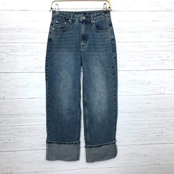 NEW Steve Madden Jeans Noelie Wide Leg Cuffed Jeans size 25 length 27" - Picture 3 of 11
